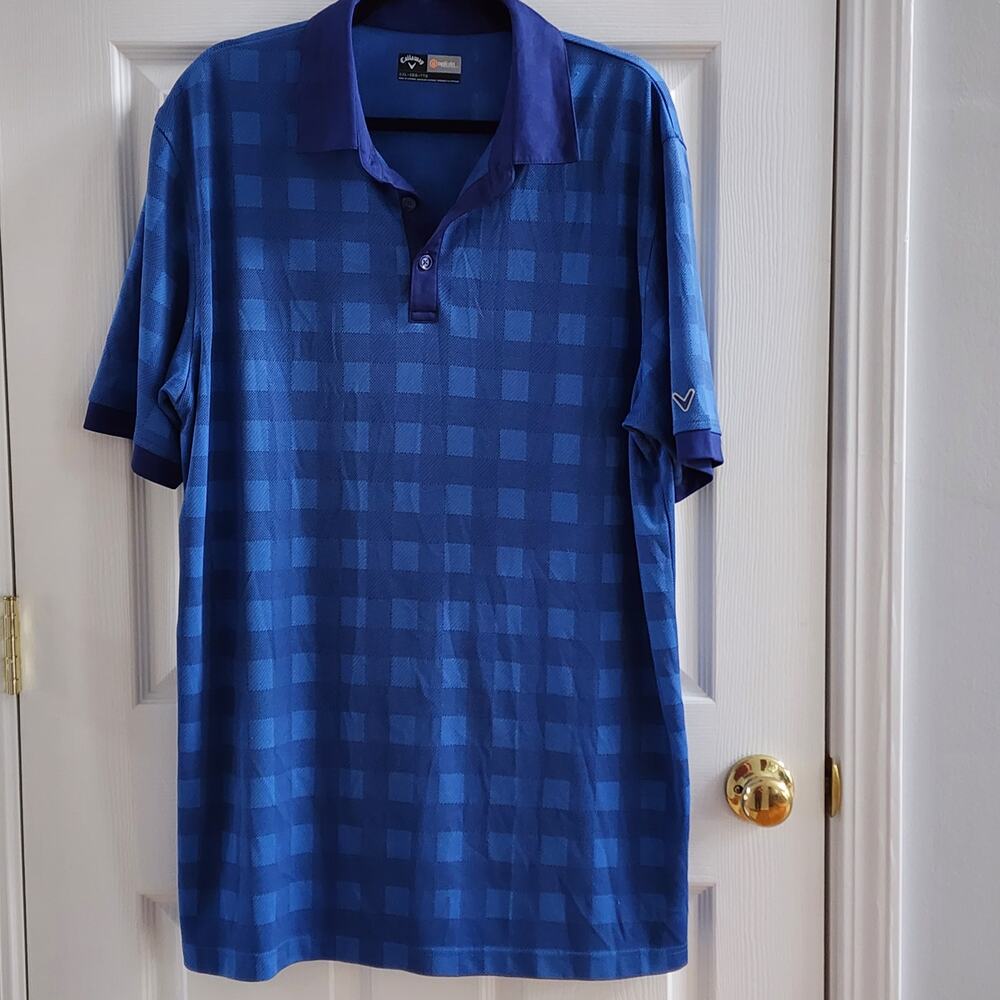 Callaway Opti-Dri Golf Polo XXL Blue Check Performance Shirt Moisture Wicking